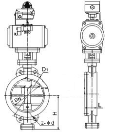 D673H、D673W型對夾式硬密封氣動蝶閥PN6～PN10外形結(jié)構(gòu)尺寸圖